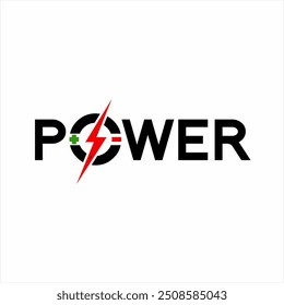 Design the word "Power" with positive, negative and lightning symbols on the letter O.