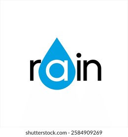 Design the word "Rain" with the concept of raindrops on the letter A.