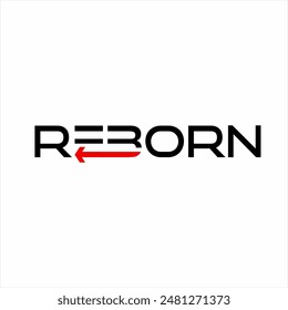 Design of the word "Reborn" with a red back arrow on the letters E and B.