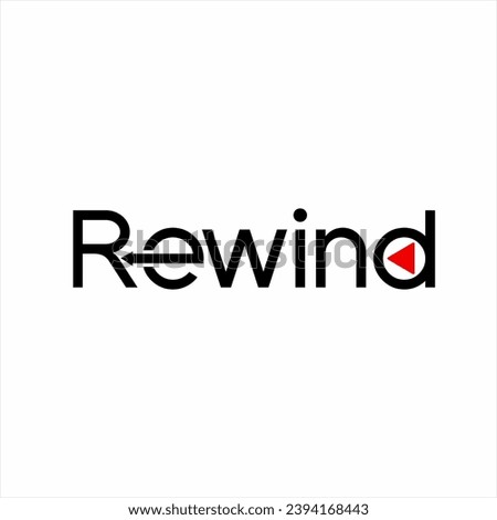 Design the word "Rewind" with a back arrow on the letter E and its symbol on the letter D.