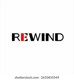 Design the word "Rewind" with its symbol on the letter E.