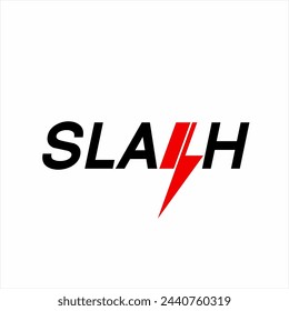 Design of the word "Slash" with its symbol and thunder on the letter S.