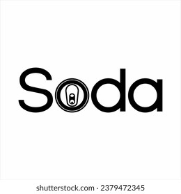 Design of the word "Soda" with an illustration of a soda can seen from above on the letter O.