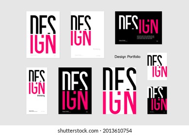 Design. Word that is easy to read even if the font is customized. Minimal style cover with"design" typography in black and pink color. For presentations, portfolio or banners. Vector, illustration.