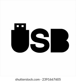 Design of the word "USB" with its symbol on the letter U.