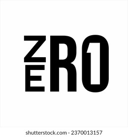 Diseñar la palabra cero 1 con el número uno en el espacio negativo de la letra O.