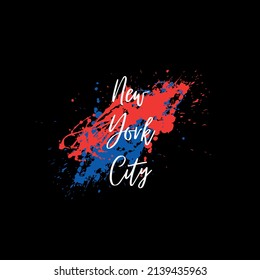 Design with the words New York City. Splatter effect blue and red colors