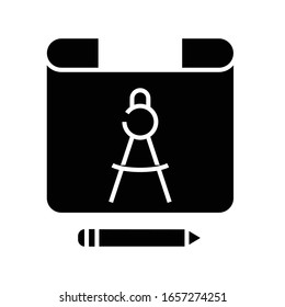 Design work black icon, concept illustration, vector flat symbol, glyph sign.