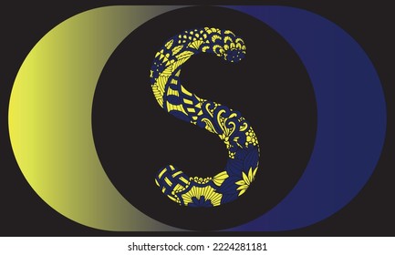 Design work of the letter S with yellow and navy blue colors.