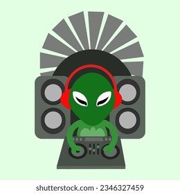 The design work I made depicts an alien character who is currently a DJ, and can be used for digital or print media