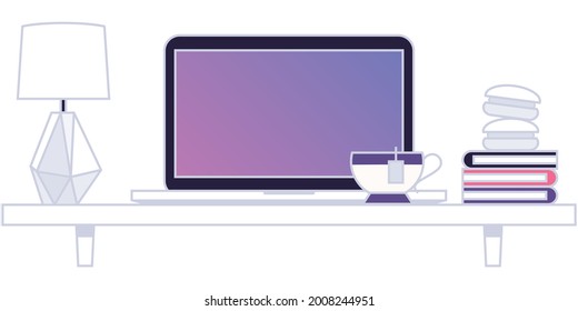 Design-Arbeitsplatz, Büroarbeitkonzept, Büroarbeitsplatz, Geschäftsbereich, Start, Illustration eines Laptops und eines Computers