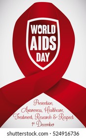 Design for World AIDS Day with a red ribbon forming a shield commemorating prevention and awareness for this worldwide disease.