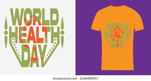 The design for the World Health Day t-shirt should symbolize the global commitment to health and well-being. It should be vibrant and inspiring, conveying the importance of maintaining a healthy lifes