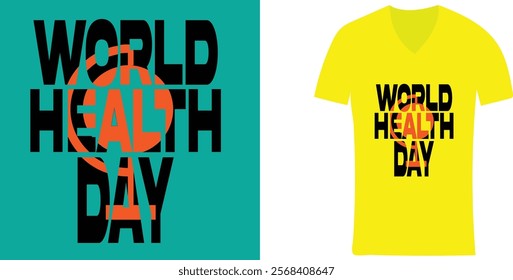 The design for the World Health Day t-shirt should symbolize the global commitment to health and well-being. It should be vibrant and inspiring, conveying the importance of maintaining a healthy lifes