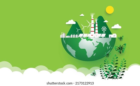 Design for world invironment banner, with city and garden, save the planet and energy concept, paper illustration, and 3d paper.Earth Green City World Environment Day Ecology Protection