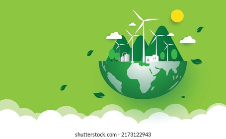 Design for world invironment banner, with city and garden, save the planet and energy concept, paper illustration, and 3d paper.Earth Green City World Environment Day Ecology Protection