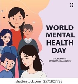 A design for World Mental Health Day depicting individuals supporting one another, highlighting the importance of mental health care and emotional well-being