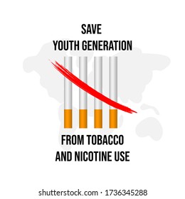 Design For World No Tobacco Day. Save Youth Generation. Protecting Youth From Industry Manipulation And Preventing Them From Tobacco And Nicotine Use 