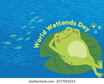 Design for World Wetlands Day on February 2 with an illustration of a swimming frog