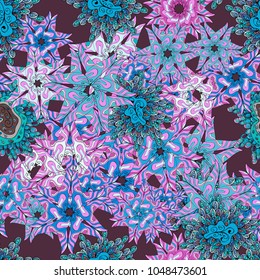 Design wrapping and gift paper, greeting cards, banner and posters design. Varicoloblue, pink and brown vector seamless illustration.