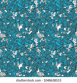 Design wrapping and gift paper, greeting cards, banner and posters design. Doodles pattern. Seamless pattern Abstract cute background. White, blue and black on colors. Vector illustration.