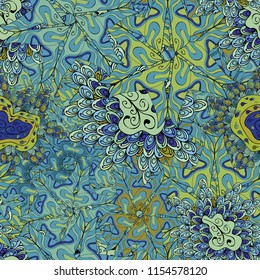 Design wrapping and gift paper, greeting cards, banner and posters design. Varicoloblue, neutral and green vector seamless illustration.
