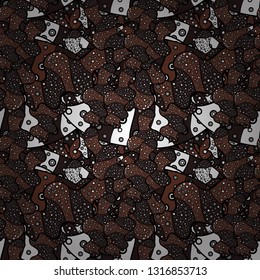 Design wrapping and gift paper, greeting cards, banner and posters design. Watercolor, hand drawn. - stock. Doodles on black, brown and white colors. Vector illustration. Seamless pattern background.