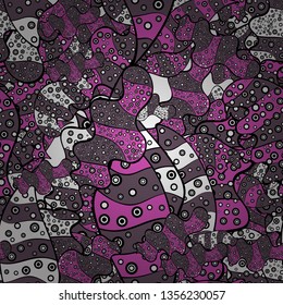 Design wrapping and gift paper, greeting cards, banner and posters design. Vector illustration. Gray, violet and black on colors. Doodles pattern. Seamless pattern Abstract cute background.