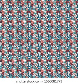Design wrapping and gift paper, greeting cards, banner and posters design. Print. Doodles black, blue and white on colors. Vector. Fashionable fabric pattern.