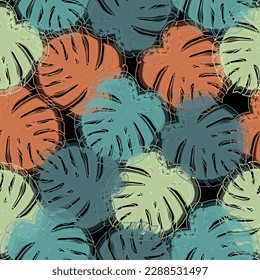 Design for wrapping paper, fabric printing, notebook cover. Tropic floral wallpaper on black background. Jungle textile print.