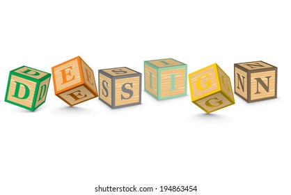 DESIGN written with alphabet blocks - vector illustration