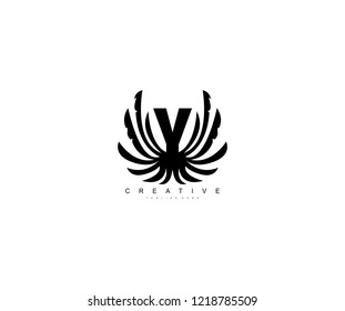 Design Y Letter Linked Modern Wings Monogram Logo