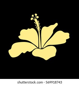 Design in yellow on black colors for invitation, wedding or greeting cards, textile, prints or fabric. Vector hibiscus icon. Watercolor heffect and drawing style, isolated.