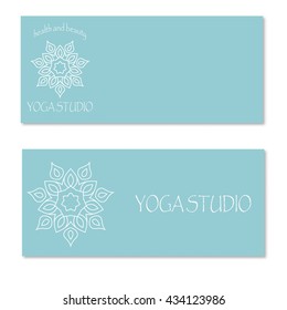 Design for yoga studio in soft tones. Vector illustration with copy space