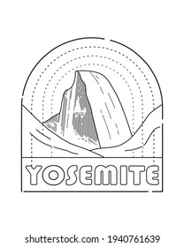 Design for Yosemite National Park in line art style, badge design, T-shirt Art, Tee Design
