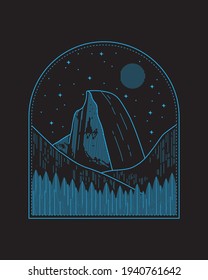 Design für den Yosemite-Nationalpark in Line Art, Badge Design, T-Shirt Art, Tee Design