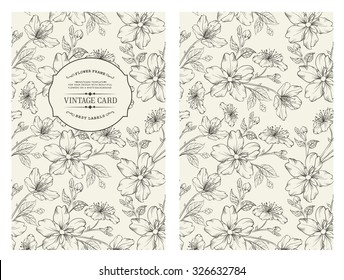 Design for you personal cover. Spring sakura flowers. Floral theme for book cover. Flower texture illustration in style of engraving. Vector illustration. 