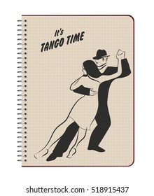 Design of young couple dancing tango on notebook. Vector layered