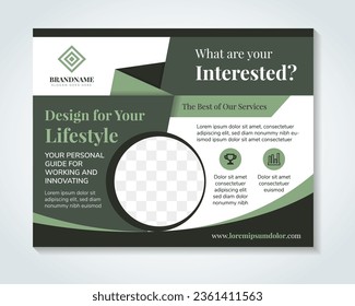 Design for your lifestyle horizontal banner design template with circle space for photo. multicolored green element. infographic icon. white background with horizontal layout.