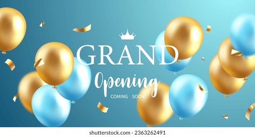 Design your opening card with beautiful 3D balloon vector illustration, business banner template.