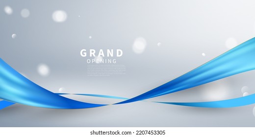 Design your opening card with blue ribbon with glittering bokeh. vector illustration business banner template