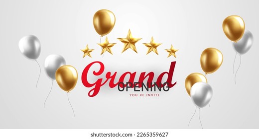 Diseñe su tarjeta de apertura con globos elegantes. ilustración vectorial de plantilla de banner de negocios