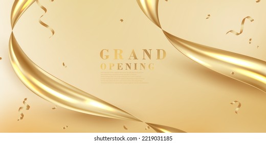 Design your opening card with gold ribbon with confetti. vector illustration business banner template