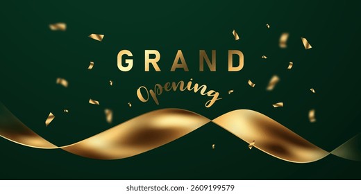 Design your store opening card with ribbon. Beautiful business banner vector illustration.
