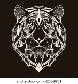 Design for your T-shirt . Hand drawn line art  of  Tiger.  For tattoo art.  Henna Mehendi Tattoo Ethnic Zentangle Doodles style.