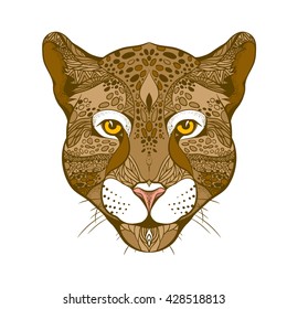 Design for your T-shirt Pattern for coloring book. Hand drawn line art of jaguar.  For tattoo art, coloring books set. Henna Mehendi Tattoo Ethnic Zentangle Doodles style.