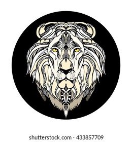 Design for your T-shirt Pattern for coloring book. Hand drawn line art of zodiac Leo.  For tattoo art, coloring books set. Henna Mehndi Tattoo Ethnic Zentangle Doodles style.