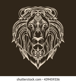 Design for your T-shirt Pattern for coloring book. Hand drawn line art of zodiac Leo.  For tattoo art, coloring books set. Tattoo Ethnic Zentangle Doodles style.
