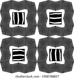 Design with Zebra stripes. Black and white color. Ethnic boho ornament. Seamless background. Tribal motif. Vector illustration for web design or print.