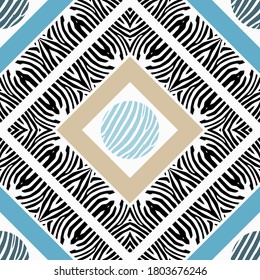 Design with Zebra stripes. Ethnic boho ornament. Seamless background. Tribal motif. Vector illustration for web design or print.